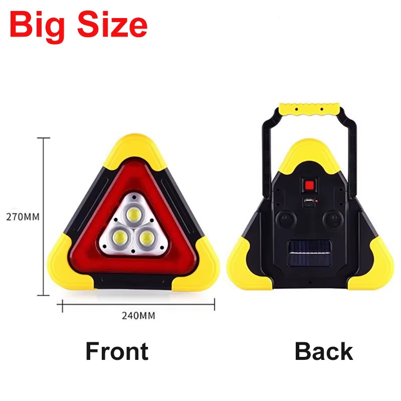 3-In-1 4-Modes Solar Emergency Triangle Warning Light Portable Safety Breakdown Alarm Lamp for Roadside Rescue Kit Outdoor Using