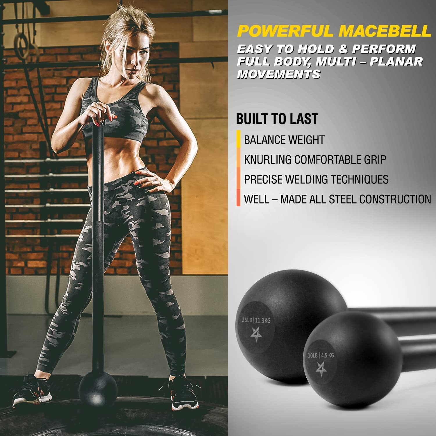 Steel Mace Bell for Strength Training, Shoulder, Grips & Forearms Workouts - Weight Available: 5, 7, 10, 15, 20, 25, 30 Lbs
