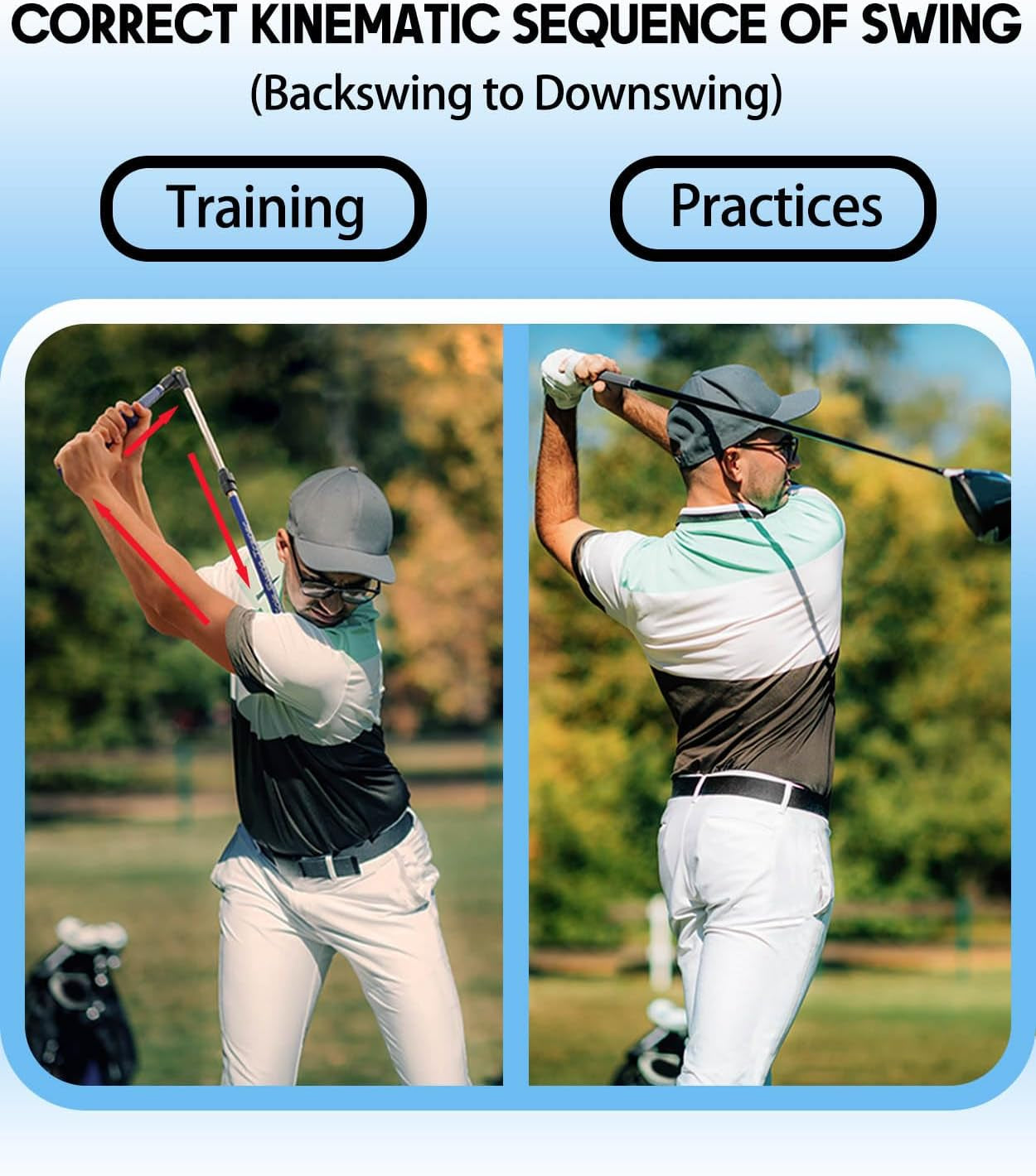 Golf Swing Trainer Aid - Golf Training Aid to Improve Hinge, Forearm Rotation, Shoulder Turna and Grip.Portable Collapsible Swing Trainer Equipped with Golf Grip Trainer
