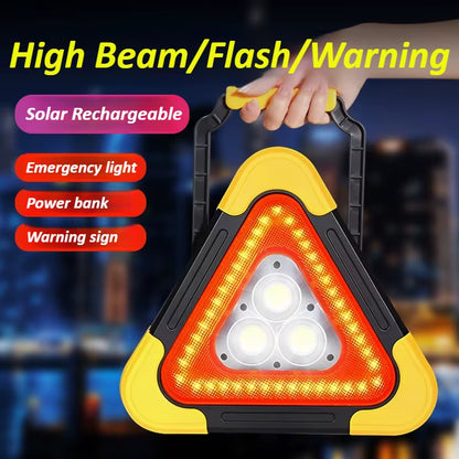 3-In-1 4-Modes Solar Emergency Triangle Warning Light Portable Safety Breakdown Alarm Lamp for Roadside Rescue Kit Outdoor Using