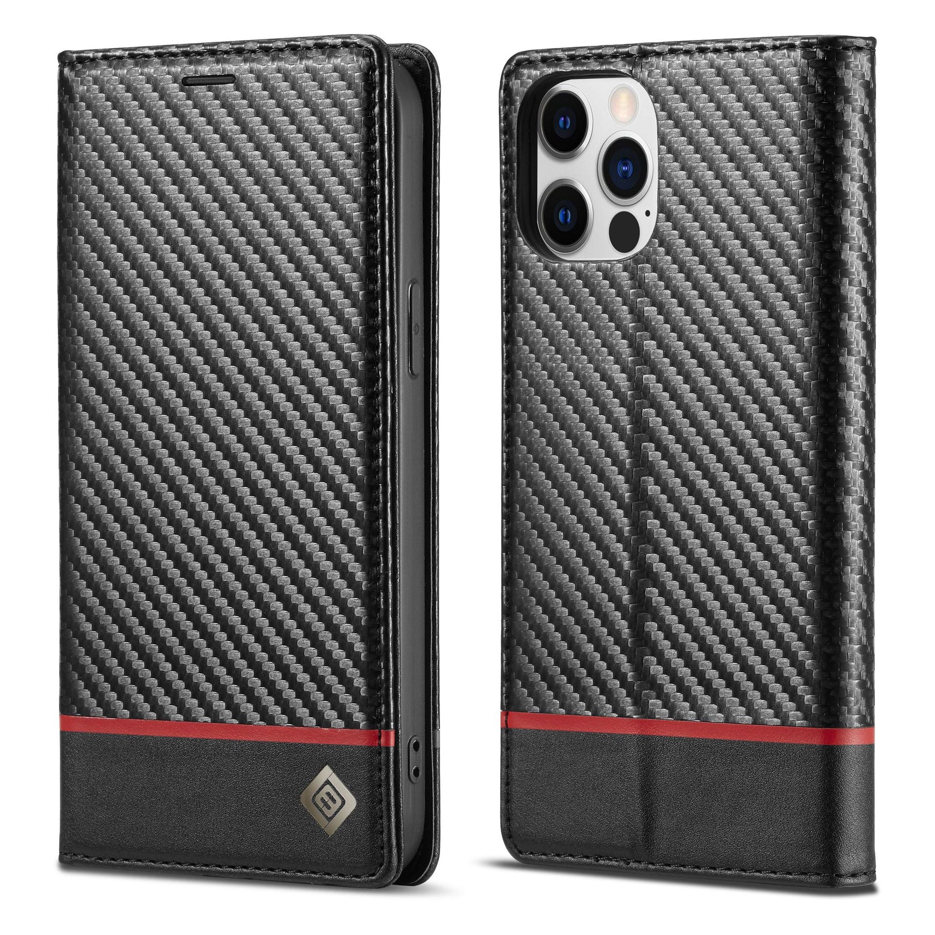 Leather Case Carbon Fiber Magnetic Mixed Style Protective Shell Phone Case