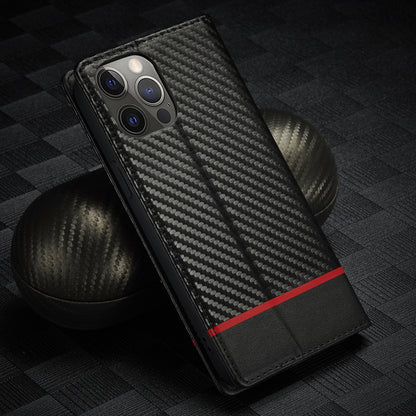 Leather Case Carbon Fiber Magnetic Mixed Style Protective Shell Phone Case