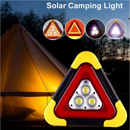 3-In-1 4-Modes Solar Emergency Triangle Warning Light Portable Safety Breakdown Alarm Lamp for Roadside Rescue Kit Outdoor Using