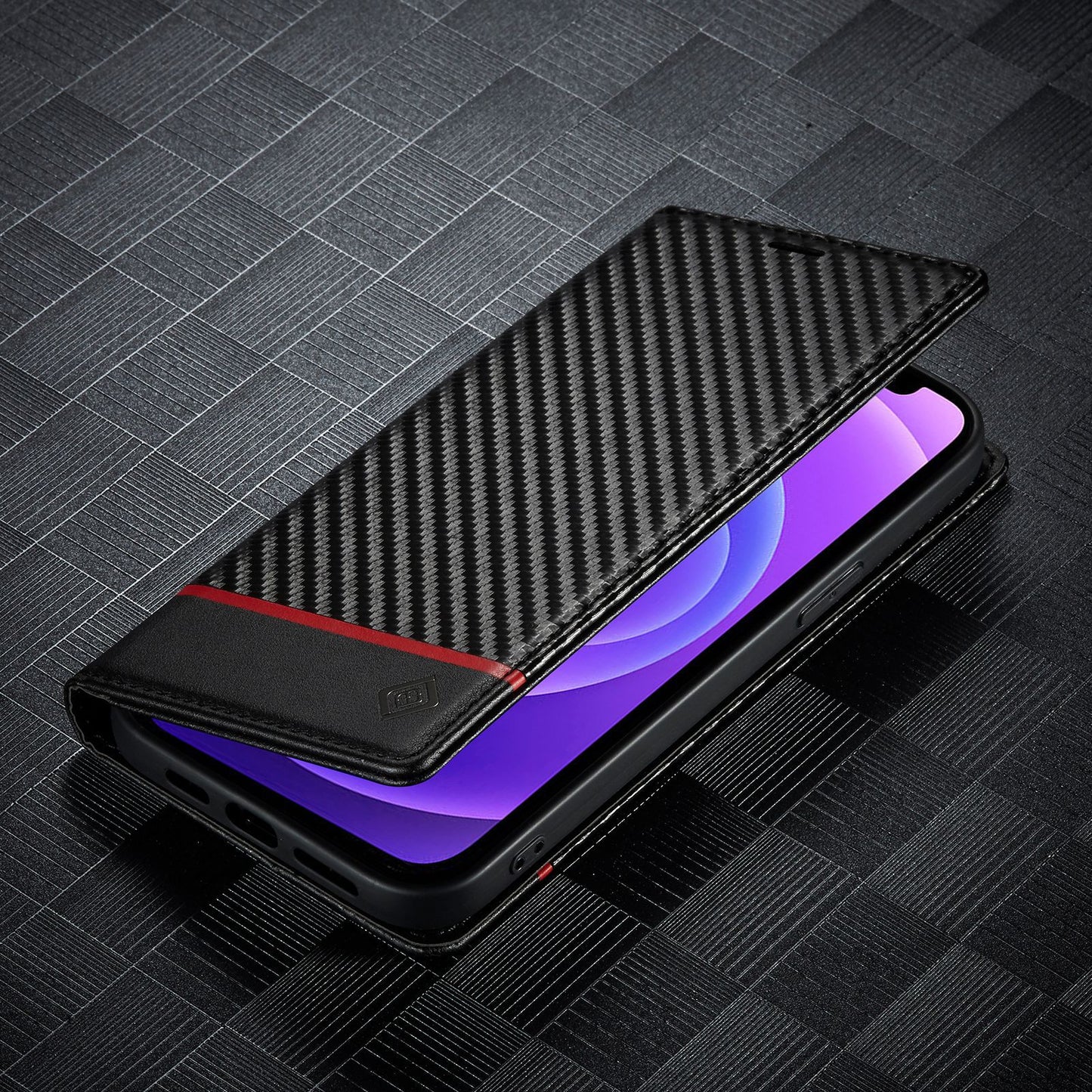 Leather Case Carbon Fiber Magnetic Mixed Style Protective Shell Phone Case