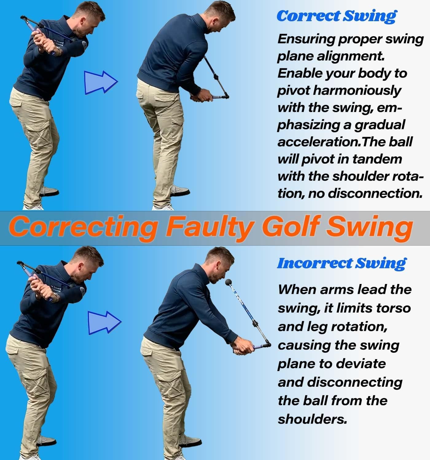 Golf Swing Trainer Aid - Golf Training Aid to Improve Hinge, Forearm Rotation, Shoulder Turna and Grip.Portable Collapsible Swing Trainer Equipped with Golf Grip Trainer