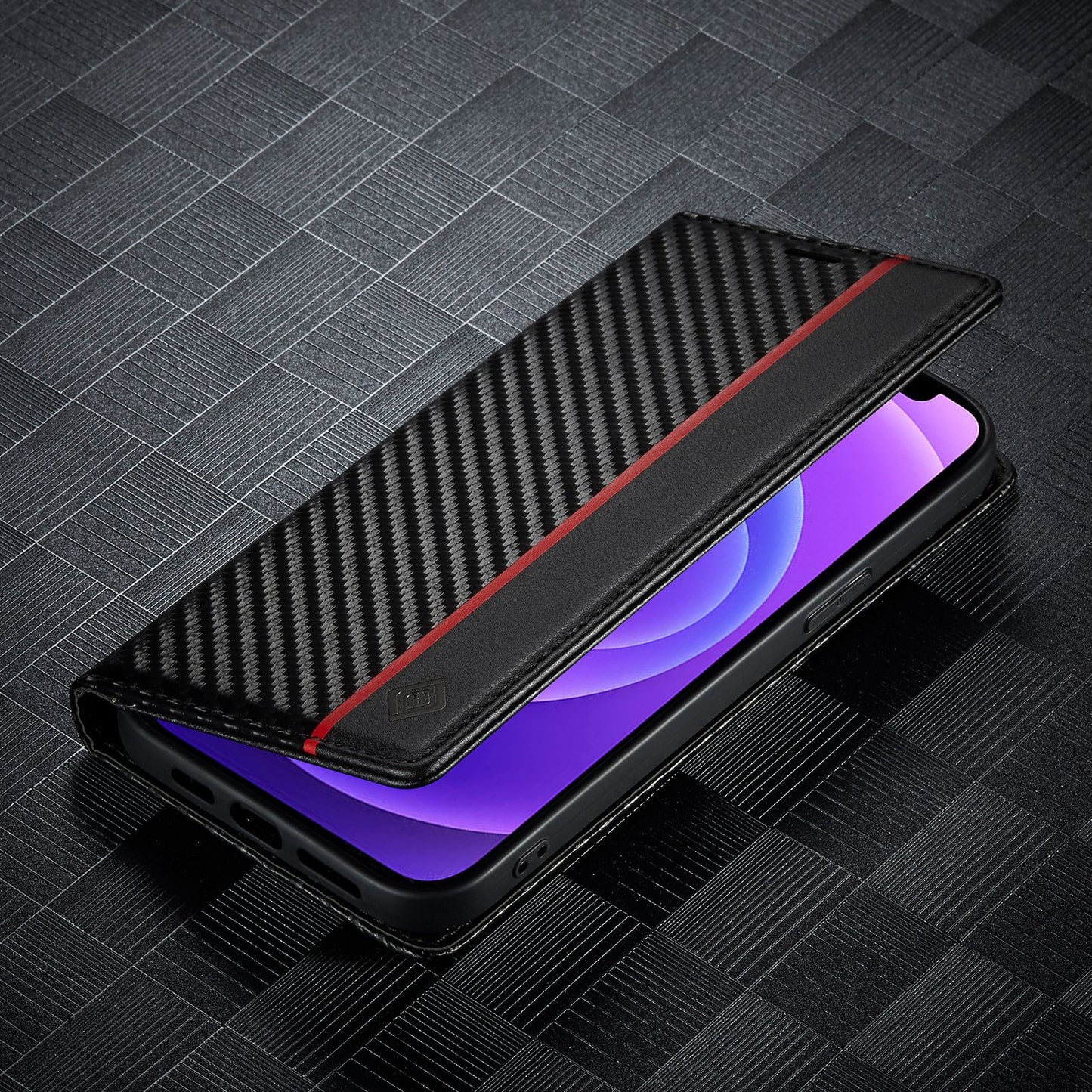 Leather Case Carbon Fiber Magnetic Mixed Style Protective Shell Phone Case