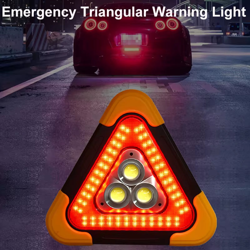 3-In-1 4-Modes Solar Emergency Triangle Warning Light Portable Safety Breakdown Alarm Lamp for Roadside Rescue Kit Outdoor Using
