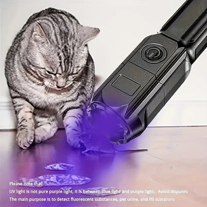 Portable UV Flashlight UV395NM Zoomable ABS Torch 3 Modes Camping Ultraviolet Flashlights for Pet Stacks Fluorescent Detection